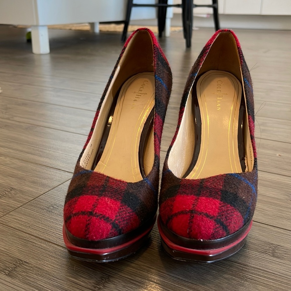 Cole Haan Red and Black Checkered Heels